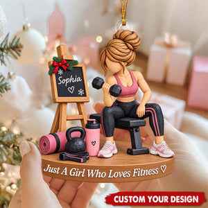 Fitness Themed Custom Name Acrylic Ornament - Gym Lover Christmas Tree Decoration