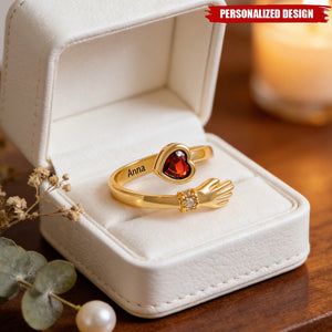 Personalized Birthstone Heart Ring - Love Message Gift