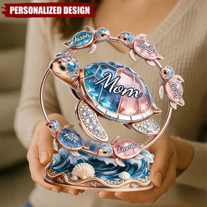 Personalized Mom Sea Turtle Family Desktop Ornament - Gift for Mom, Mother’s Day Gift