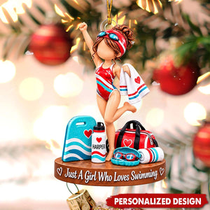 Swimmer Lover Girl Custom Name Acrylic Ornament - Christmas Gift for Swimmers