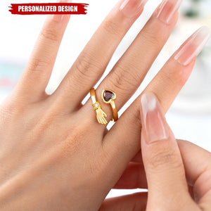 Personalized Birthstone Heart Ring - Love Message Gift