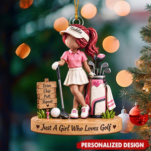 Custom Name Golf Girl Acrylic Ornament - Golfer Christmas Tree Decoration Gift