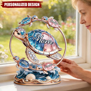 Personalized Mom Sea Turtle Family Desktop Ornament - Gift for Mom, Mother’s Day Gift