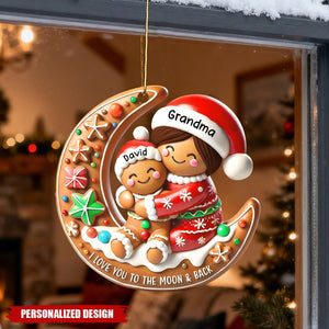 Personalized Gingerbread Moon Grandma and Grandchild Christmas Acrylic Ornament