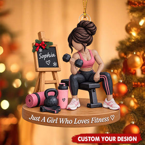 Fitness Themed Custom Name Acrylic Ornament - Gym Lover Christmas Tree Decoration