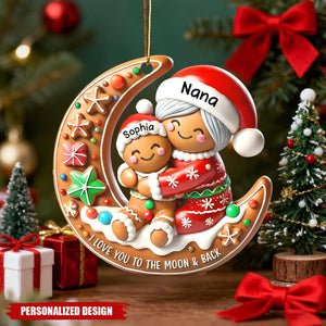 Personalized Gingerbread Moon Grandma and Grandchild Christmas Acrylic Ornament
