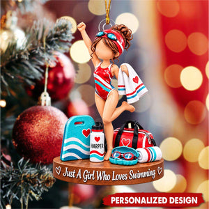 Swimmer Lover Girl Custom Name Acrylic Ornament - Christmas Gift for Swimmers