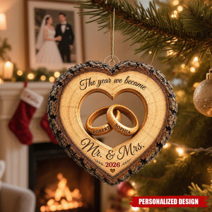 Personalized Heart Wood Slice Flat Acrylic Ornament - Wedding Year Milestone Keepsake
