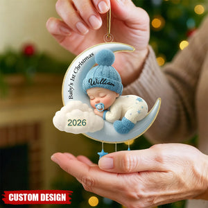 Custom Baby's First Christmas Ornament, Moon Acrylic Keepsake