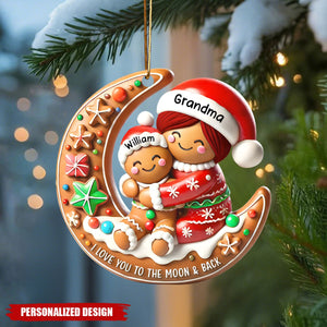 Personalized Gingerbread Moon Grandma and Grandchild Christmas Acrylic Ornament