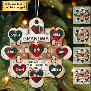 Christmas Puzzle Sweet Heart Kids, Nana Mom You Are The Piece That Holds Us Together Personalized Wooden Ornament