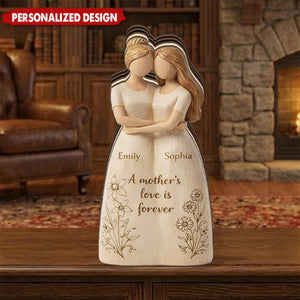 Personalized Mother & Daughter Hugging Wooden plaque - Custom Names Forever Love Gift