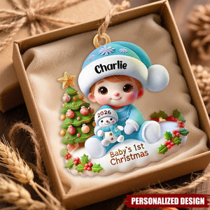 Personalized Baby’s First Christmas Santa Hat Flat Acrylic Ornament