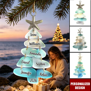 Personalized Sea Glass Tree Ornament Christmas Gift - Custom Names & Year