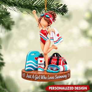 Swimmer Lover Girl Custom Name Acrylic Ornament - Christmas Gift for Swimmers