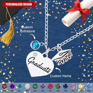 Personalized Graduation Heart Necklace - Class of 2026 Gift for Graduate