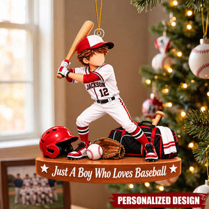 Personalized Young Baseball Player Acrylic Ornament - Custom Jersey Number Christmas Tree Decor