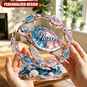 Personalized Mom Sea Turtle Family Desktop Ornament - Gift for Mom, Mother’s Day Gift
