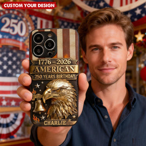 250th Anniversary - Personalized Bald Eagle Leather Phone Case
