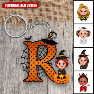 Personalized Cartoon Character Pumpkin Keychain with Initial & Name Halloween Party Favors Gift for Kids