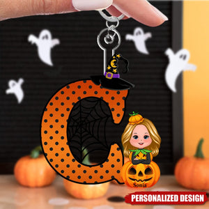 Personalized Cartoon Character Pumpkin Keychain with Initial & Name Halloween Party Favors Gift for Kids