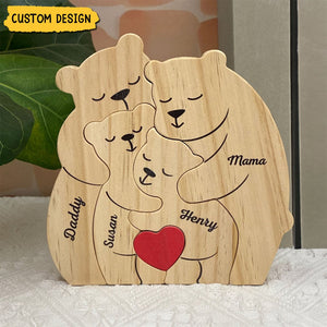 Family Bear Personalized Wooden Art Puzzle, Wooden Carvings, Gift For Family Members