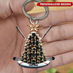 Personalized Hockey Keychain with Puck Tree and Sticks - Gift For Hockey Lovers - 2024 New Release
