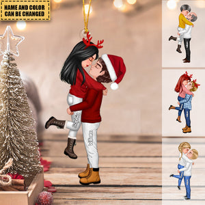 Winter Doll Couple Kissing Hugging Couple Personalized Acrylic Christmas Ornament