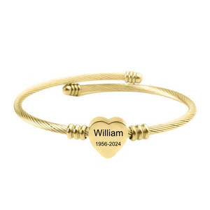 Personalized Memorial Heart Bracelet - Custom Name & Date Remembrance Cuff