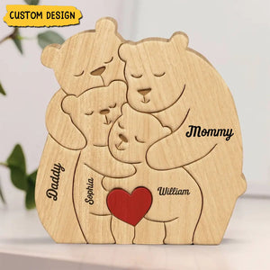 Family Bear Personalized Wooden Art Puzzle, Wooden Carvings, Gift For Family Members