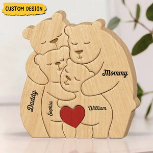 Family Bear Personalized Wooden Art Puzzle, Wooden Carvings, Gift For Family Members