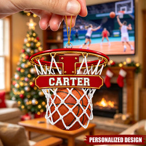 Personalized Basketball Hoop Acrylic Christmas Ornament - Custom Name Basketball Player Gift