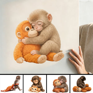 Baby Monkey Hugging Plush Sticker - Gift for Family & Kids