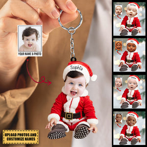 Personalized Custom Baby Cute Photo On Santa Claus Acrylic Keychain