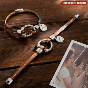 Personalized Equestrian Horsebit Leather Magnetic Bracelet with Name