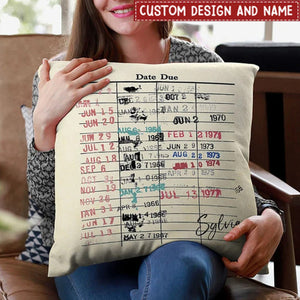 Personalized Retro Library Date Due Card Cushion Throw Pillow Cover Gifts for Book Lovers Readers