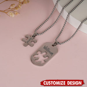 Personalized Puzzle Matching Necklace - Jewelry Gift for Couples