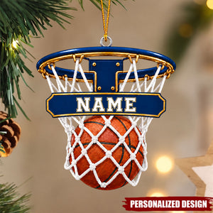 Personalized Basketball Hoop Acrylic Christmas Ornament - Custom Name Basketball Player Gift