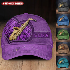 Brown Heart Personalized Saxophone Classic Cap