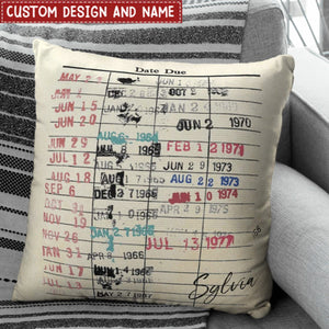 Personalized Retro Library Date Due Card Cushion Throw Pillow Cover Gifts for Book Lovers Readers
