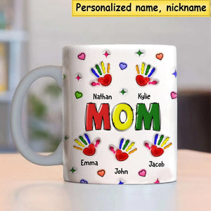 Personalized Colorful Grandma/Mom Handprint Grandkids Mug