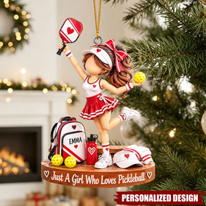 Red Skirt Pickleball Girl Acrylic Hanging Ornament - Customizable Sports Gift