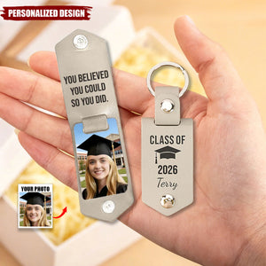 Personalized Leather Photo Keychain, Class of 2026 Graduation Gift