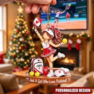 Red Skirt Pickleball Girl Acrylic Hanging Ornament - Customizable Sports Gift