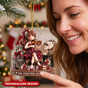 Vintage Violin Girl Custom Acrylic Ornament, Classical Music Themed Gift