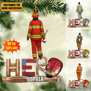 Firefighter - The Hero, Personalized Acrylic Custom Shape Christmas/Car Ornament, Gift For Firefighter