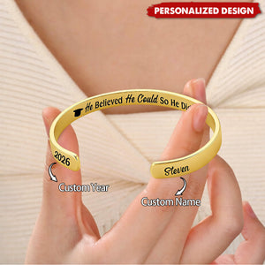 She Believed She Could So She Did - Personalized Graduation Cuff Bracelet