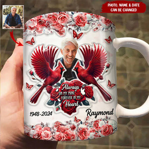 Always On My Mind Forever In My Heart 3D Inflated Effect Cardinal Bird Personalized Edge-to-Edge Mug