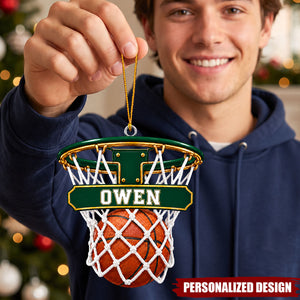 Personalized Basketball Hoop Acrylic Christmas Ornament - Custom Name Basketball Player Gift