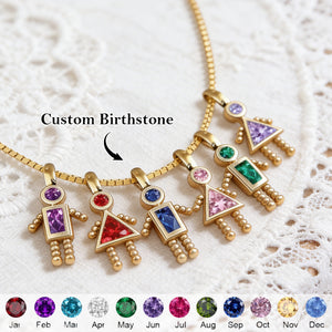 Personalized Birthstone Kids Pendant Necklace, Gift For Mom Grandma